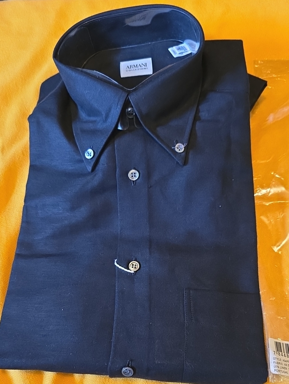 Armani Collezioni Men's Black Linen Blend Dress Shirt